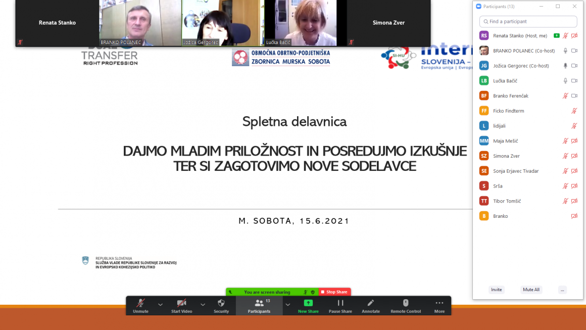 Izvedena delavnica Dajmo mladim priložnost in posredujmo izkušnje ter si zagotovimo nove sodelavce